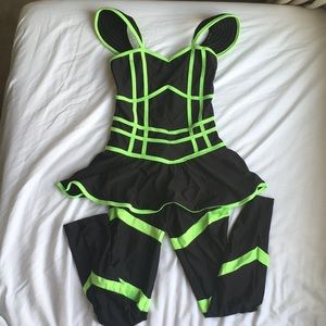 GLO IN THE DARK BLACK/GREEN BODYSUIT DANCE COSTUME